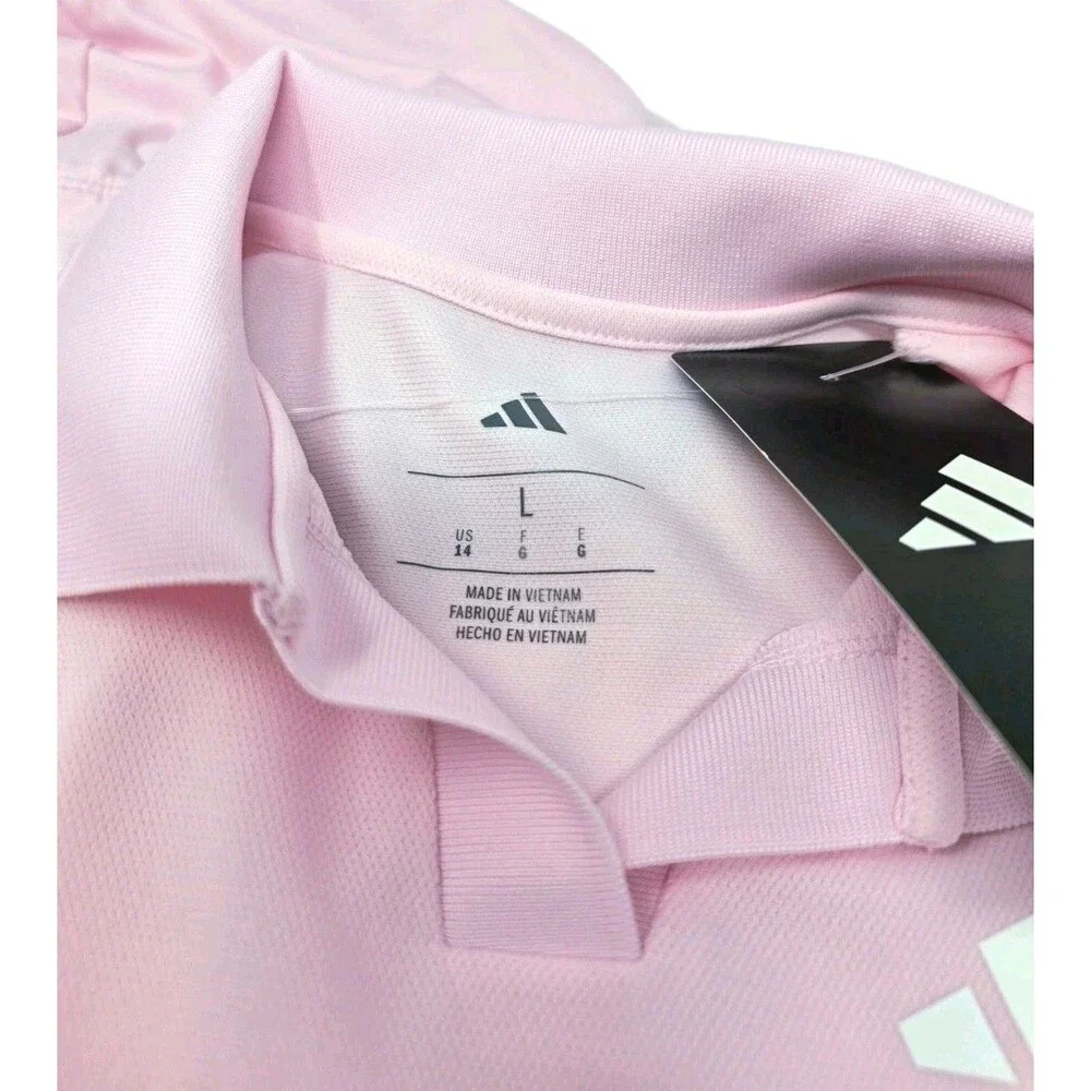 adidas Youth 3-stripe Polo Dress + Bike Shorts 2-pc Set Pink Size L (14) NWT